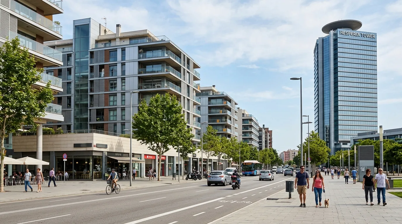 Calle residencial de L'Hospitalet de Llobregat con comunidades de vecinos